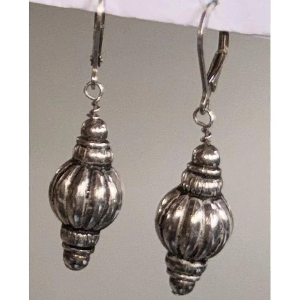 Sterling Melon Bead Leverback Earrings Mid Century Artisan Silver Earrings